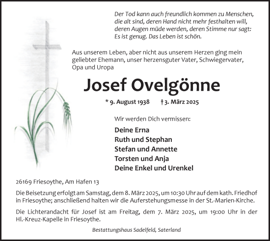 Anzeige von Josef Ovelgönne von OM-Medien