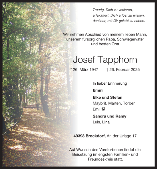 Anzeige von Josef Tapphorn von OM-Medien