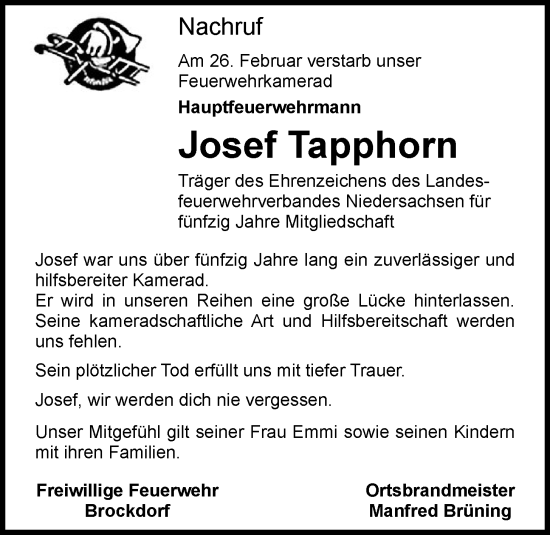 Anzeige von Josef Tapphorn von OM-Medien
