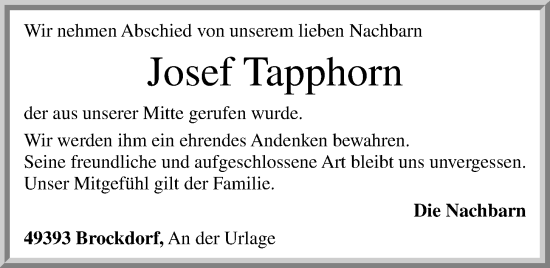 Anzeige von Josef Tapphorn von OM-Medien
