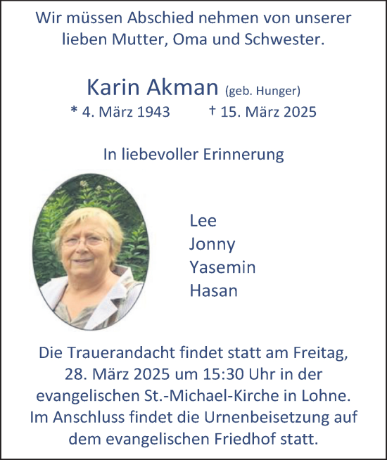 Anzeige von Karin Akman von OM-Medien