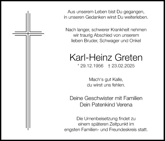 Anzeige von Karl-Heinz Greten von OM-Medien