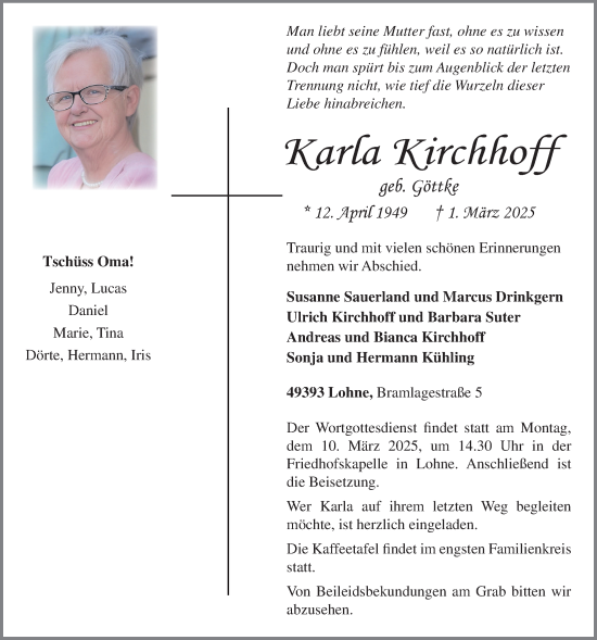 Anzeige von Karla Kirchhoff von OM-Medien