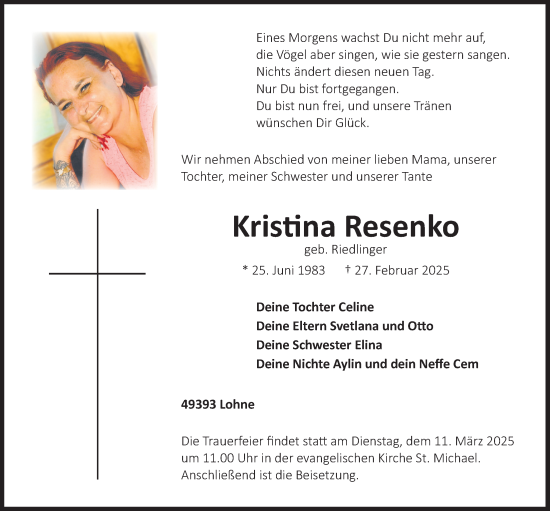 Anzeige von Kristina Resenko von OM-Medien