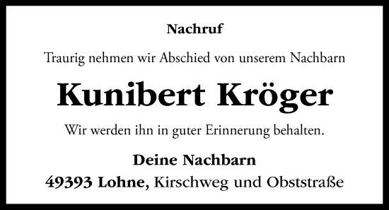 Anzeige von Kunibert Kröger von OM-Medien