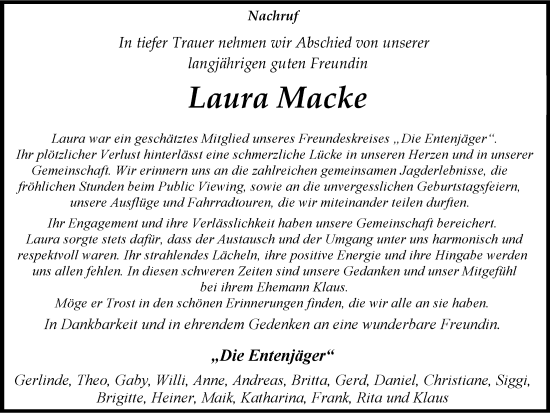 Anzeige von Laura Macke von OM-Medien