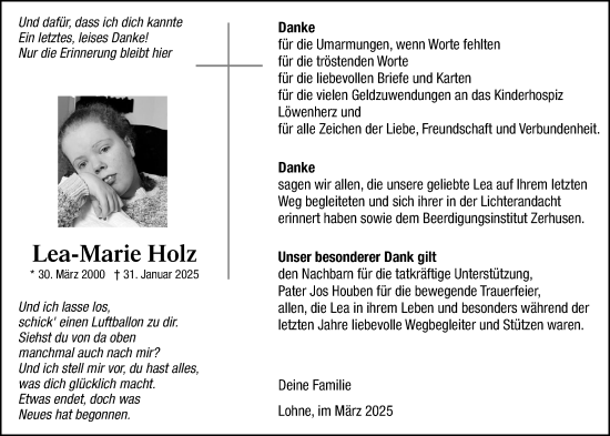 Anzeige von Lea-Marie Holz von OM-Medien