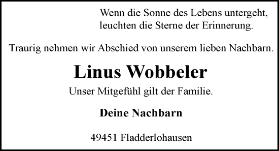 Anzeige von Linus Wobbeler von OM-Medien