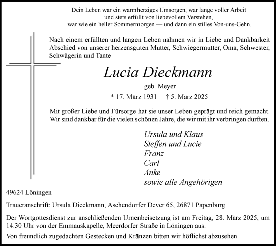 Anzeige von Lucia Dieckmann von OM-Medien