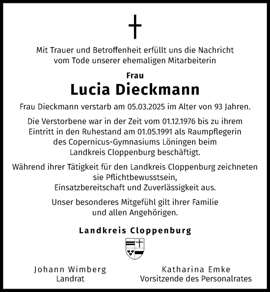 Anzeige von Lucia Dieckmann von OM-Medien