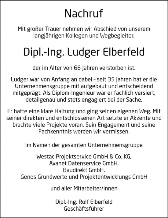 Anzeige von Ludger Elberfeld von OM-Medien