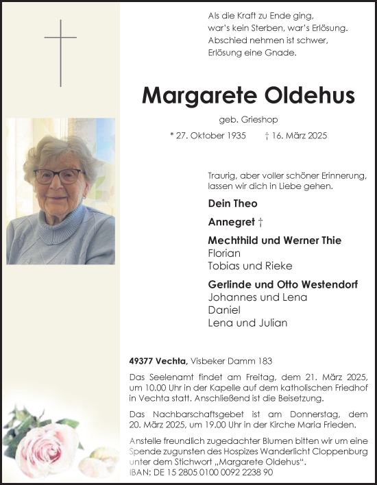 Anzeige von Margarete Oldehus von OM-Medien