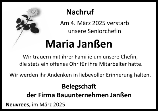 Anzeige von Maria Janßen von OM-Medien