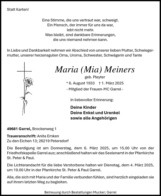 Anzeige von Maria Meiners von OM-Medien