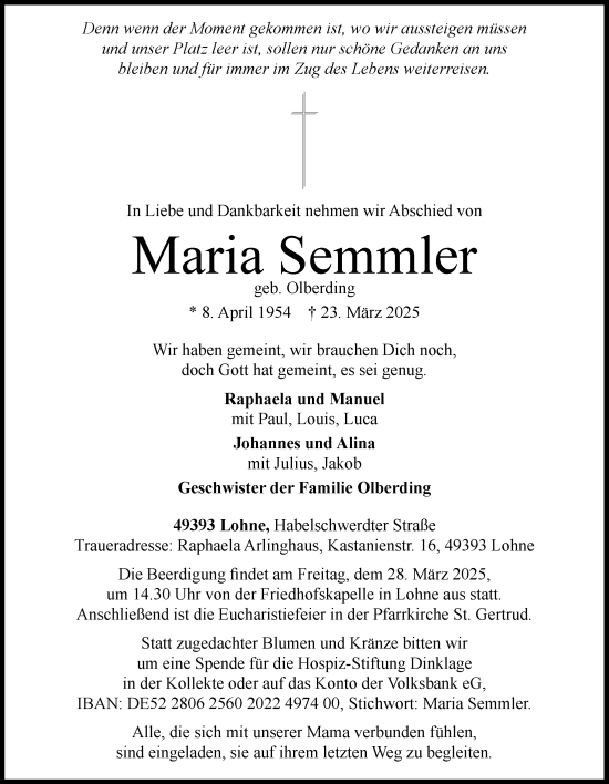 Anzeige von Maria Semmler von OM-Medien