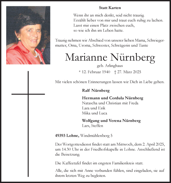 Anzeige von Marianne Nürnberg von OM-Medien