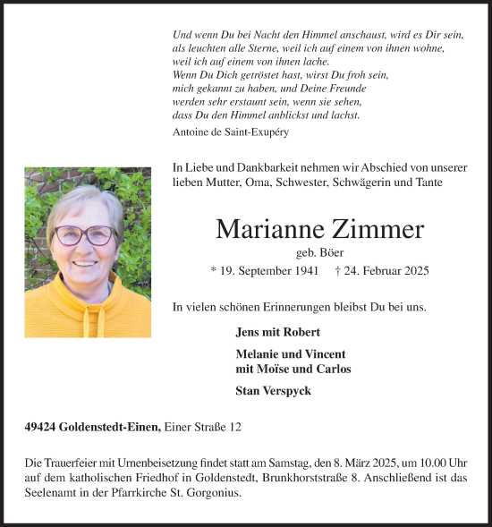 Anzeige von Marianne Zimmer von OM-Medien