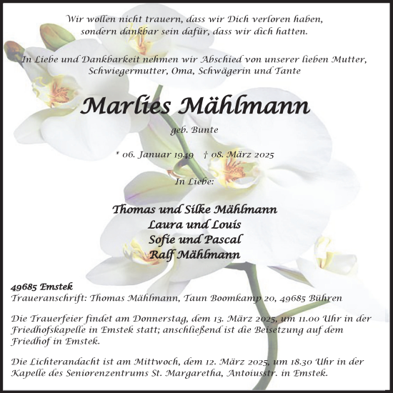 Anzeige von Marlies Mählmann von OM-Medien