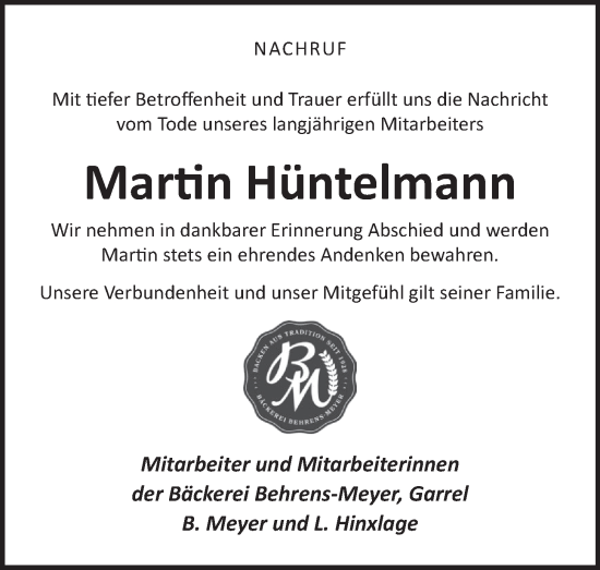 Anzeige von Martin Hüntelmann von OM-Medien