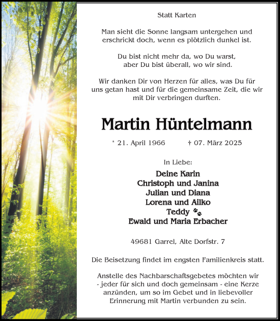 Anzeige von Martin Hüntelmann von OM-Medien