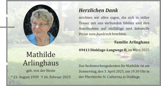 Anzeige von Mathilde Arlinghaus von OM-Medien