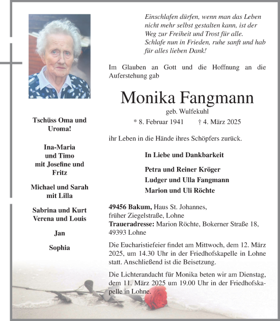 Anzeige von Monika Fangmann von OM-Medien