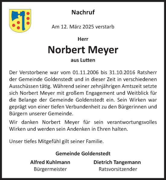 Anzeige von Norbert Meyer von OM-Medien
