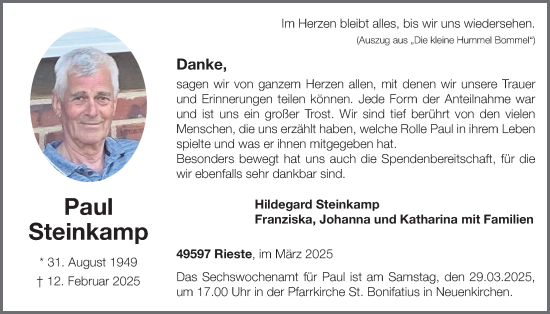 Anzeige von Paul Steinkamp von OM-Medien