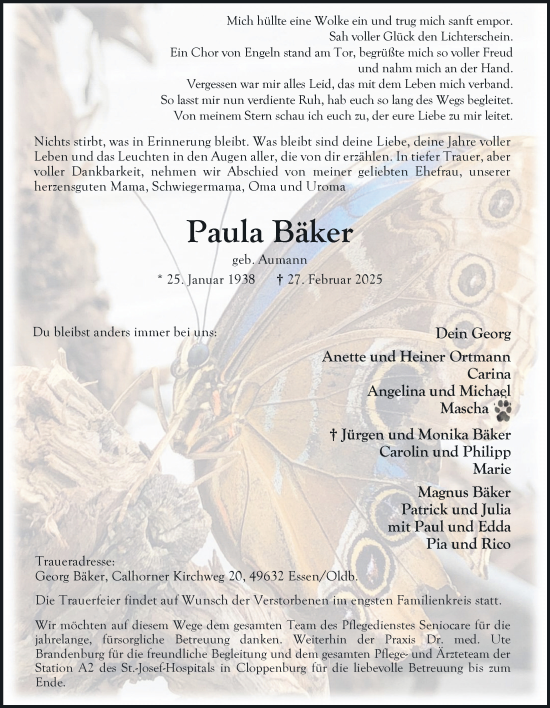 Anzeige von Paula Bäker von OM-Medien
