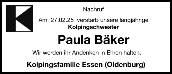 Anzeige von Paula Bäker von OM-Medien