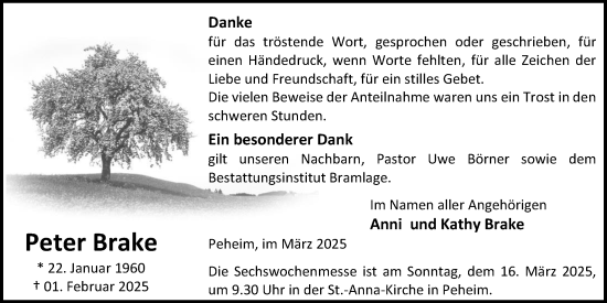 Anzeige von Peter Brake von OM-Medien
