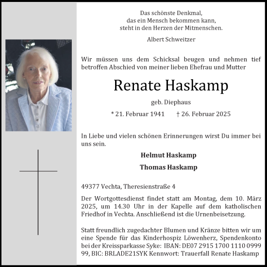 Anzeige von Renate Haskamp von OM-Medien