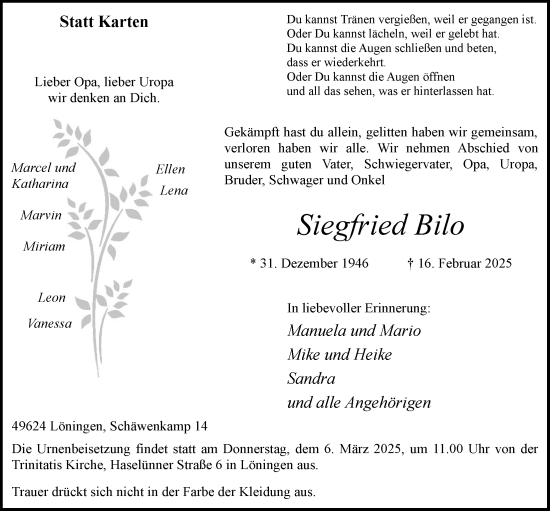 Anzeige von Siegfried Bilo von OM-Medien