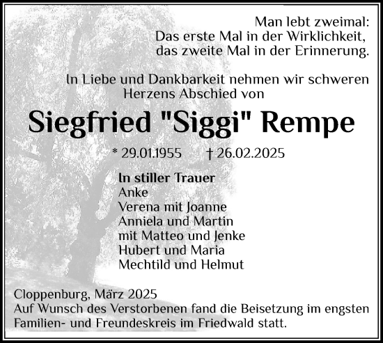 Anzeige von Siegfried Rempe von OM-Medien