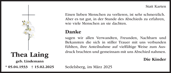 Anzeige von Thea Laing von OM-Medien