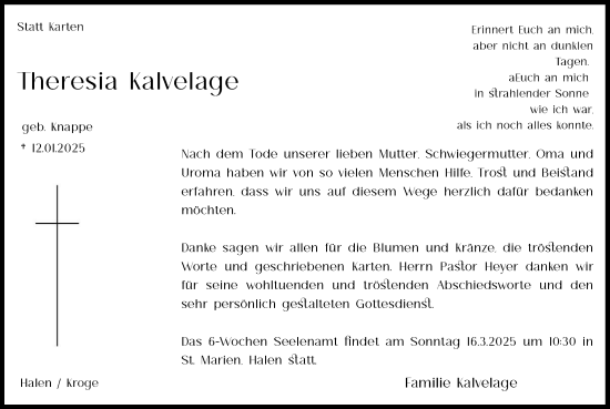 Anzeige von Theresia Kalvelage von OM-Medien