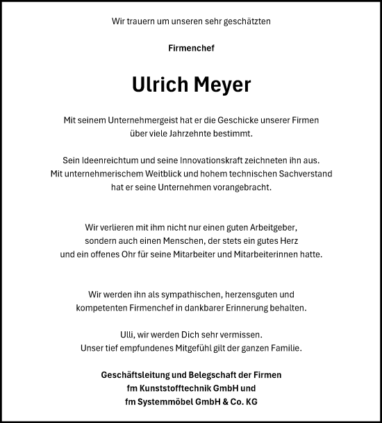 Anzeige von Ulrich Meyer von OM-Medien