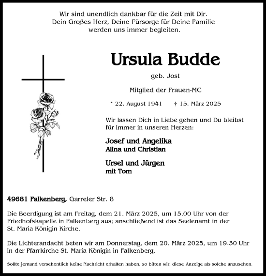 Anzeige von Ursula Budde von OM-Medien