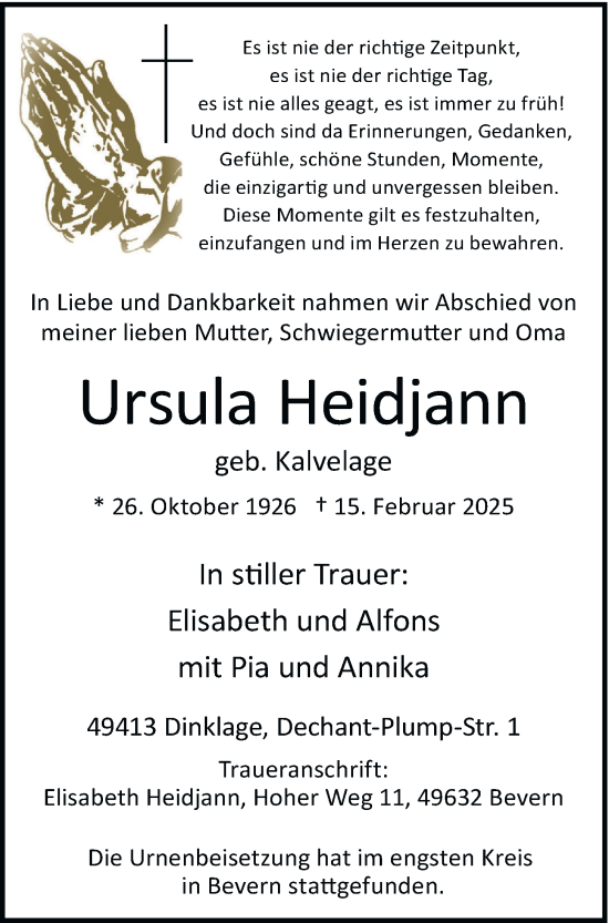 Anzeige von Ursula Heidjann von OM-Medien