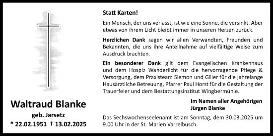 Anzeige von Waltraud Blanke von OM-Medien
