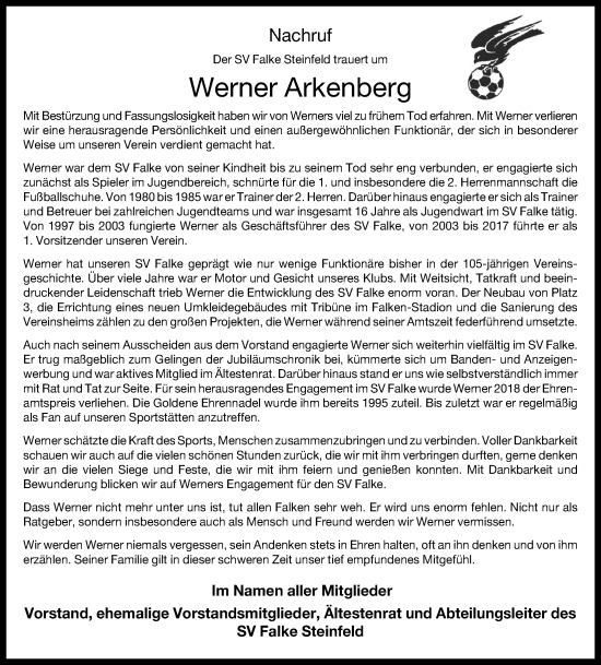 Anzeige von Werner Arkenberg von OM-Medien
