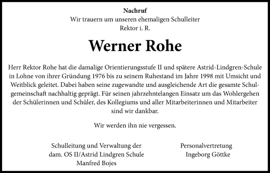 Anzeige von Werner Rohe von OM-Medien