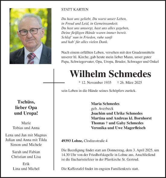 Anzeige von Wilhelm Schmedes von OM-Medien