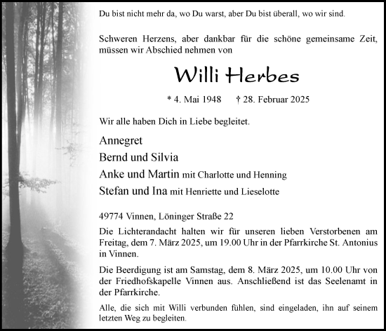 Anzeige von Willi Herbes von OM-Medien