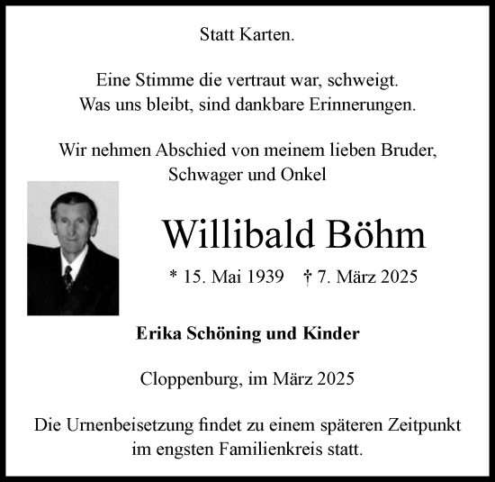 Anzeige von Willibald Böhm von OM-Medien