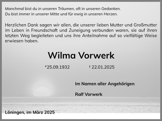 Anzeige von Wilma Vorwerk von OM-Medien