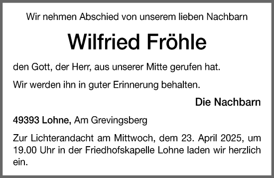 Anzeige von Wilfried Fröhle von OM-Medien