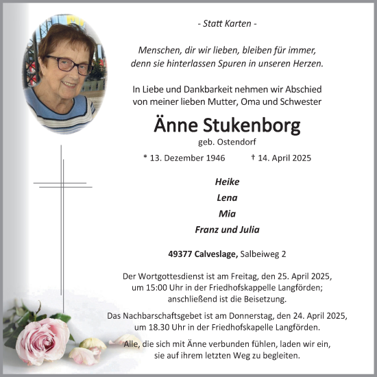 Anzeige von Änne Stukenborg von OM-Medien