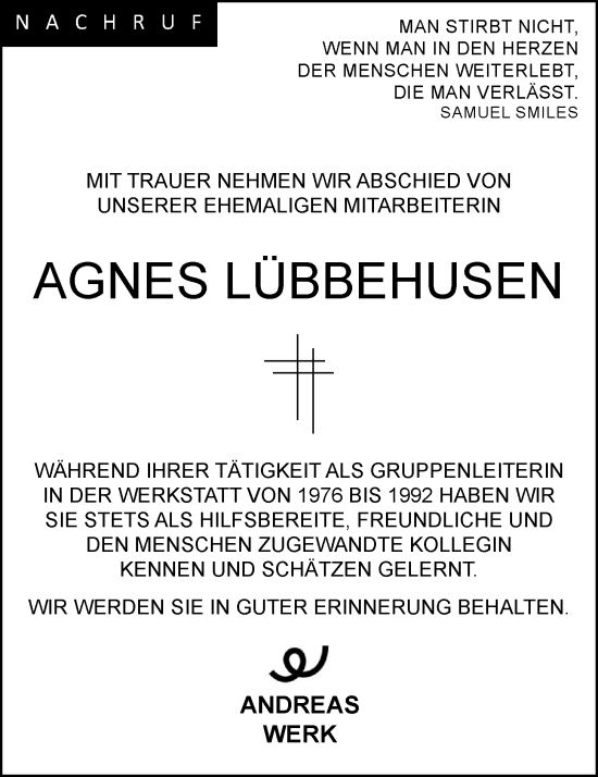 Anzeige von Agnes Lübbehusen von OM-Medien