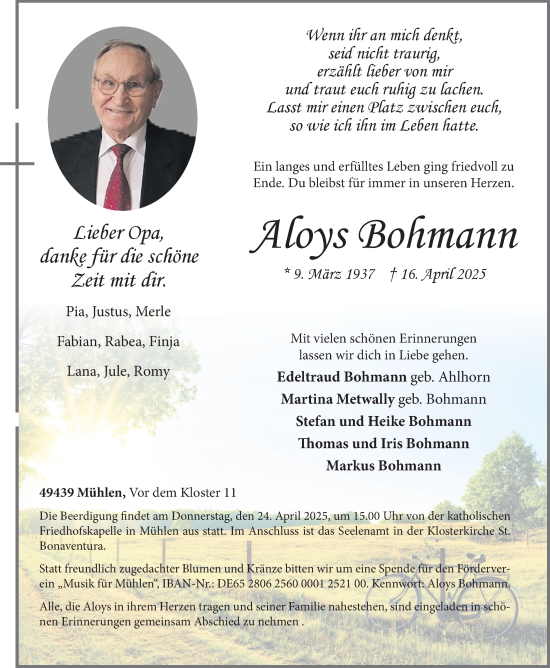 Anzeige von Aloys Bohmann von OM-Medien
